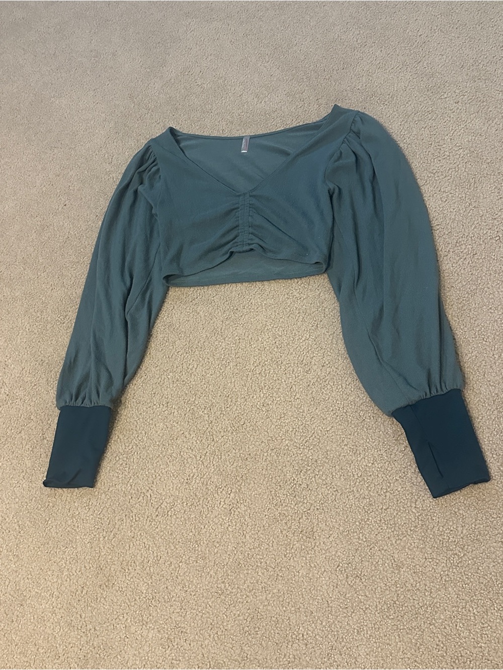 FP Movement by Free People Teal Long Sleeve Ruched Crop Top